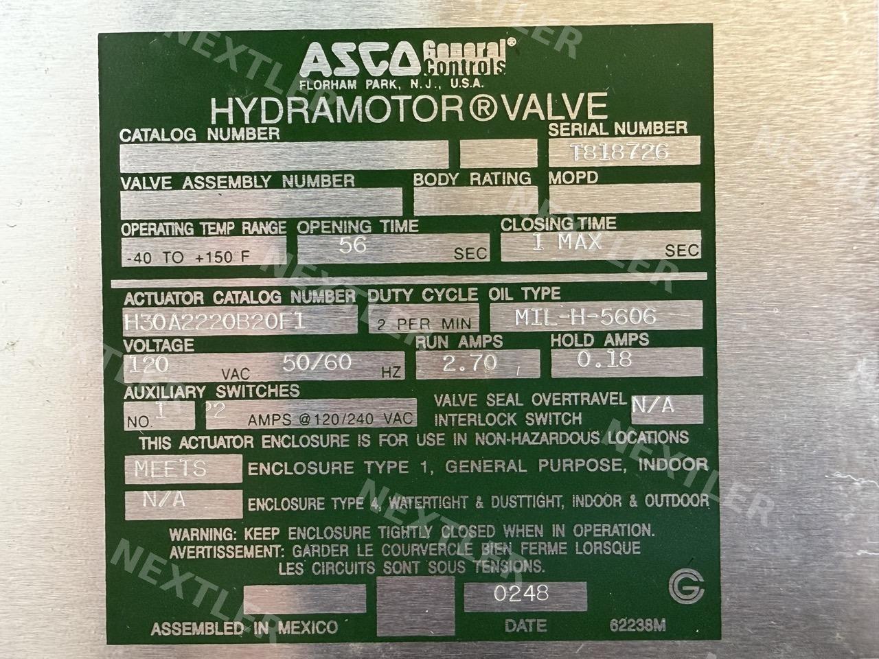 ASCO Hydramotor Actuator H30A2220B20F1, 120 VAC, New - photo 6