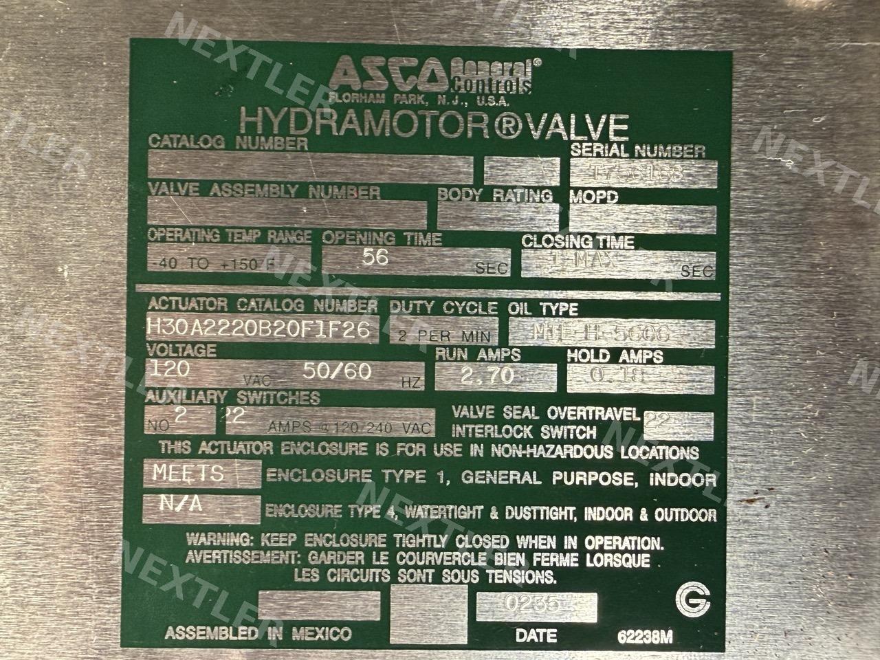 ASCO Hydramotor Actuator H30A2220B20F1F26, 120 VAC, New - photo 7